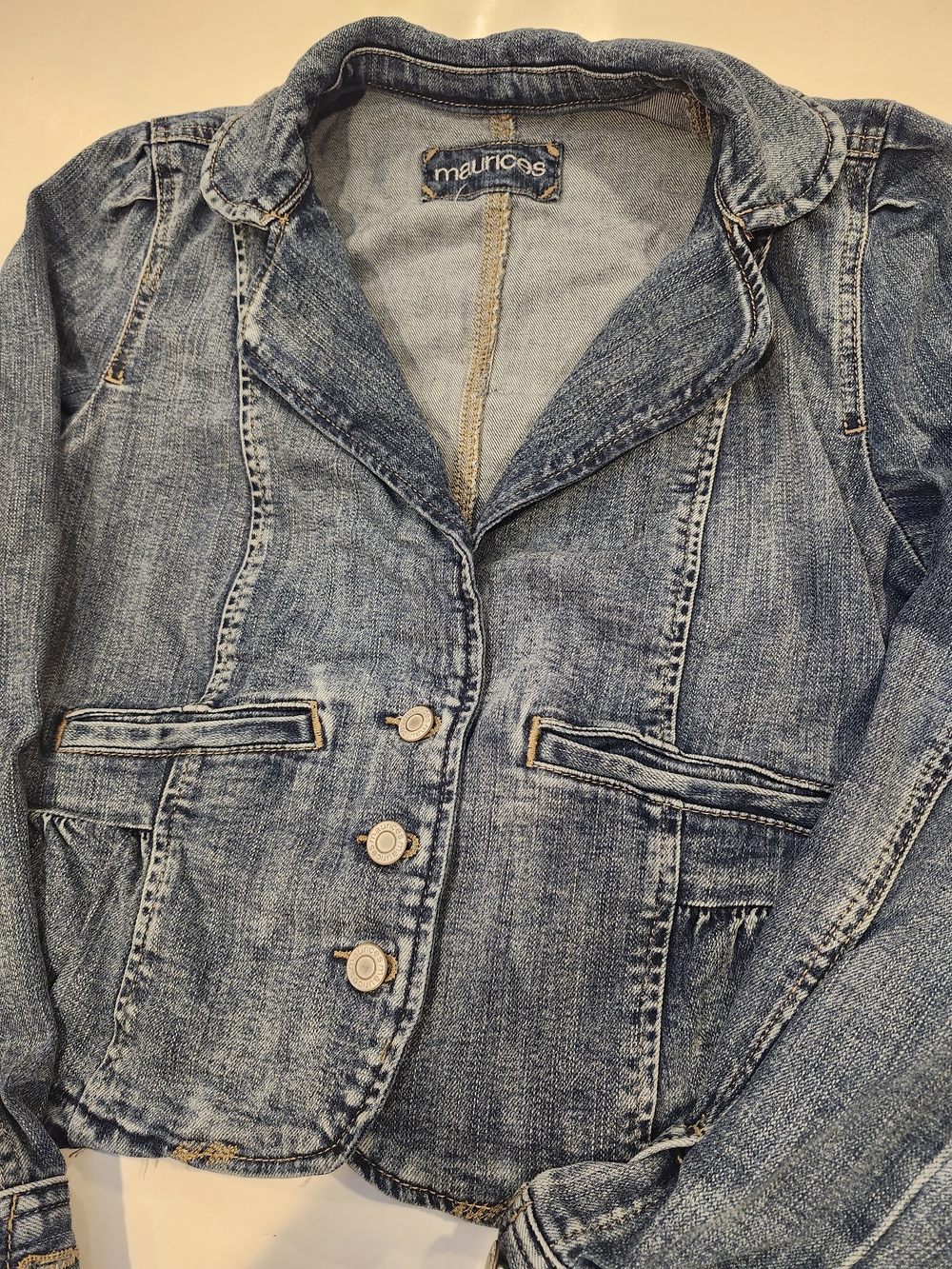 Maurices Denim Blazer Style Jacket w/ Frayed Peplum Hem, Women's S